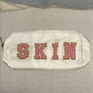 🤍White Cosmetic Bag with Pink and Gold Letters